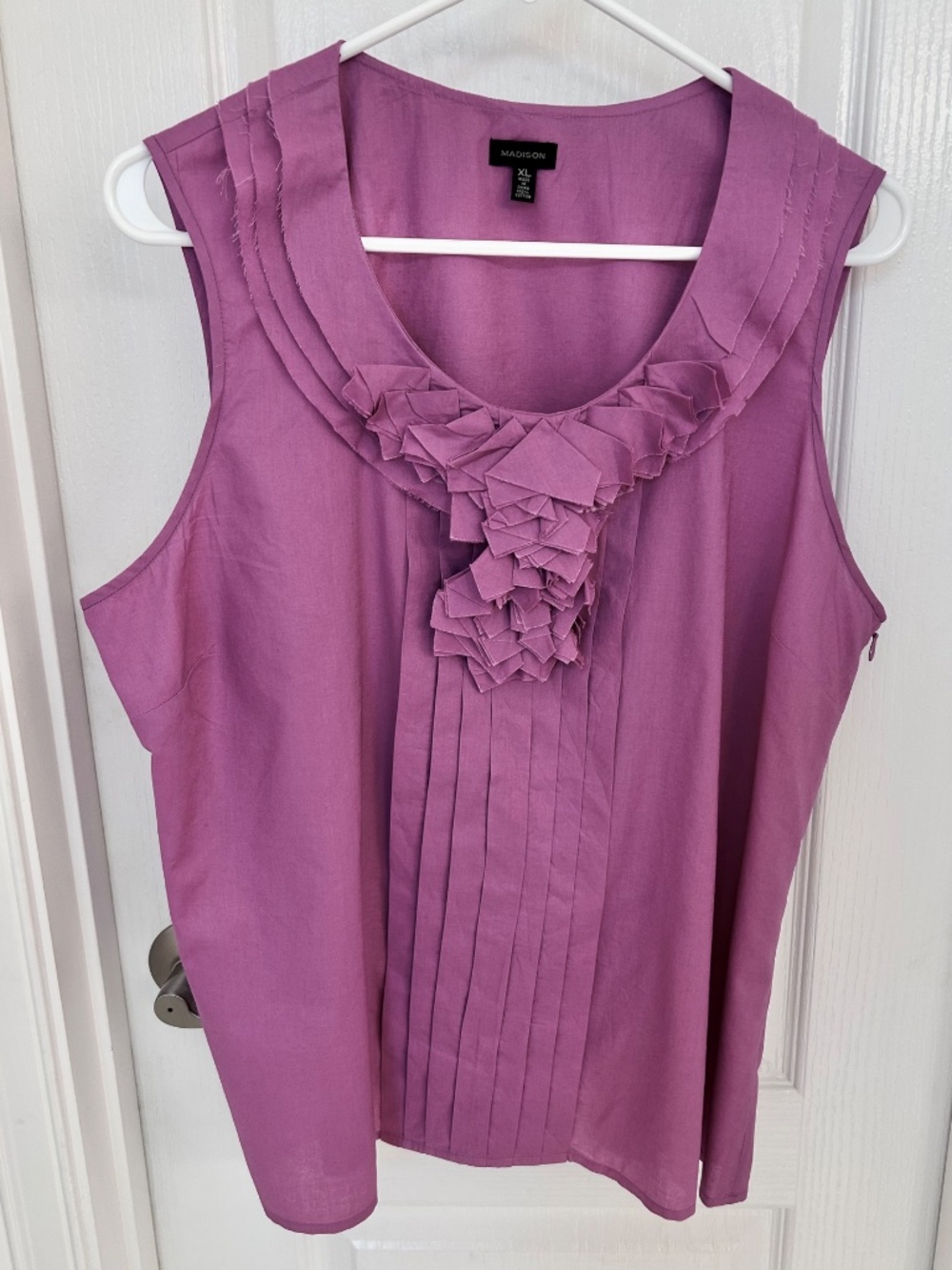 Madison Raspberry Sleeveless Ruffle Neck Blouse, Size XL - Picture 2 of 6